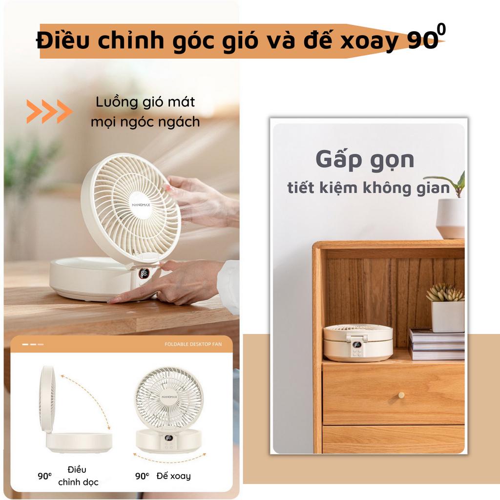 Quạt Mini Tích Điện WSK302, Gấp Gọn, Để Bàn, Treo Tường, Điều Khiển Từ Xa, Đèn Ngủ, Đế Xoay 90 Độ, 3 Tốc Độ Gió