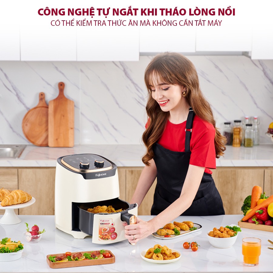 Nồi chiên không dầu 4.5 Lít FujiHome A4EW , nồi chiên cơ  Công suất 1400W - Bảo hành điện tử 18 tháng - Hàng chính hãng