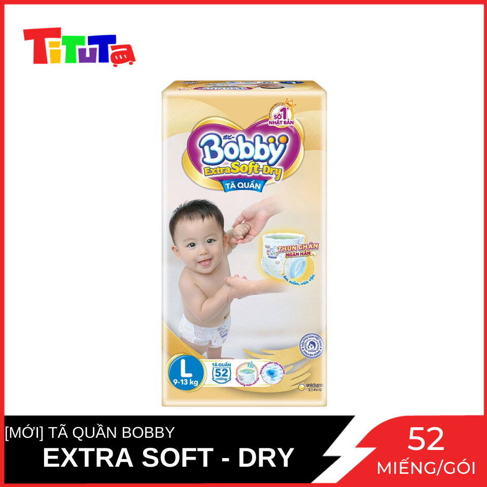 Tã Quần Bobby Extra Soft-Dry Size L (9-13kg) Gói 52 Miếng