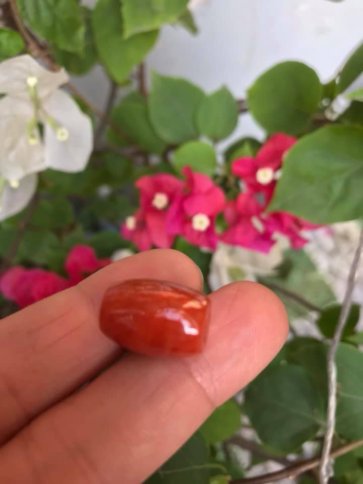 HẠT LU ĐÁ CẨM THẠCH TỰ NHIÊN ĐỎ CAM BÓNG ĐẸP LÀM MẶT DÂY CHUYỀN và PHỐI VÒNG TAY NỮ MỆNH HỎA THỔ Size HẠT LU Dài 16mm x dầy 12mm