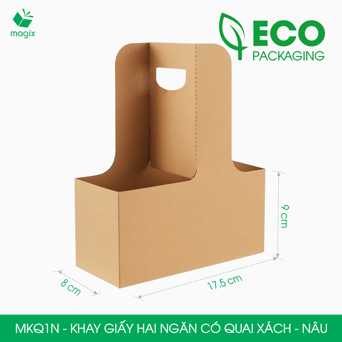 MKQ - 17.5x8x9 cm - Combo 20 Khay giấy 2 ngăn quai xách siêu chắc, hộp giấy 2 ngăn chống thấm đựng ly nước, hoa và quà tặng - Nhiều màu