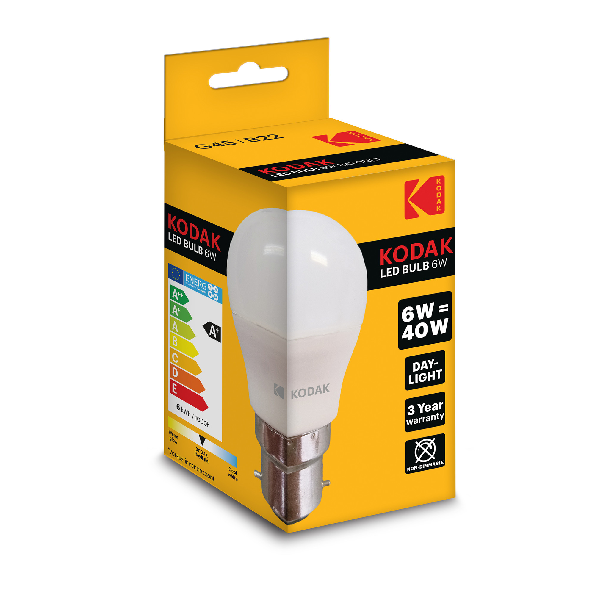 Bóng Đèn Kodak Led Bulb 6W/40W G45 -B22  Ánh Sáng Trắng Ban Ngày UBL IL0320