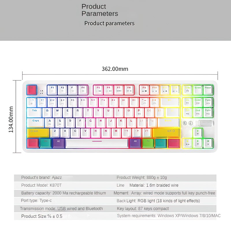 Bàn Phím Cơ Bluetooth K870 RGB