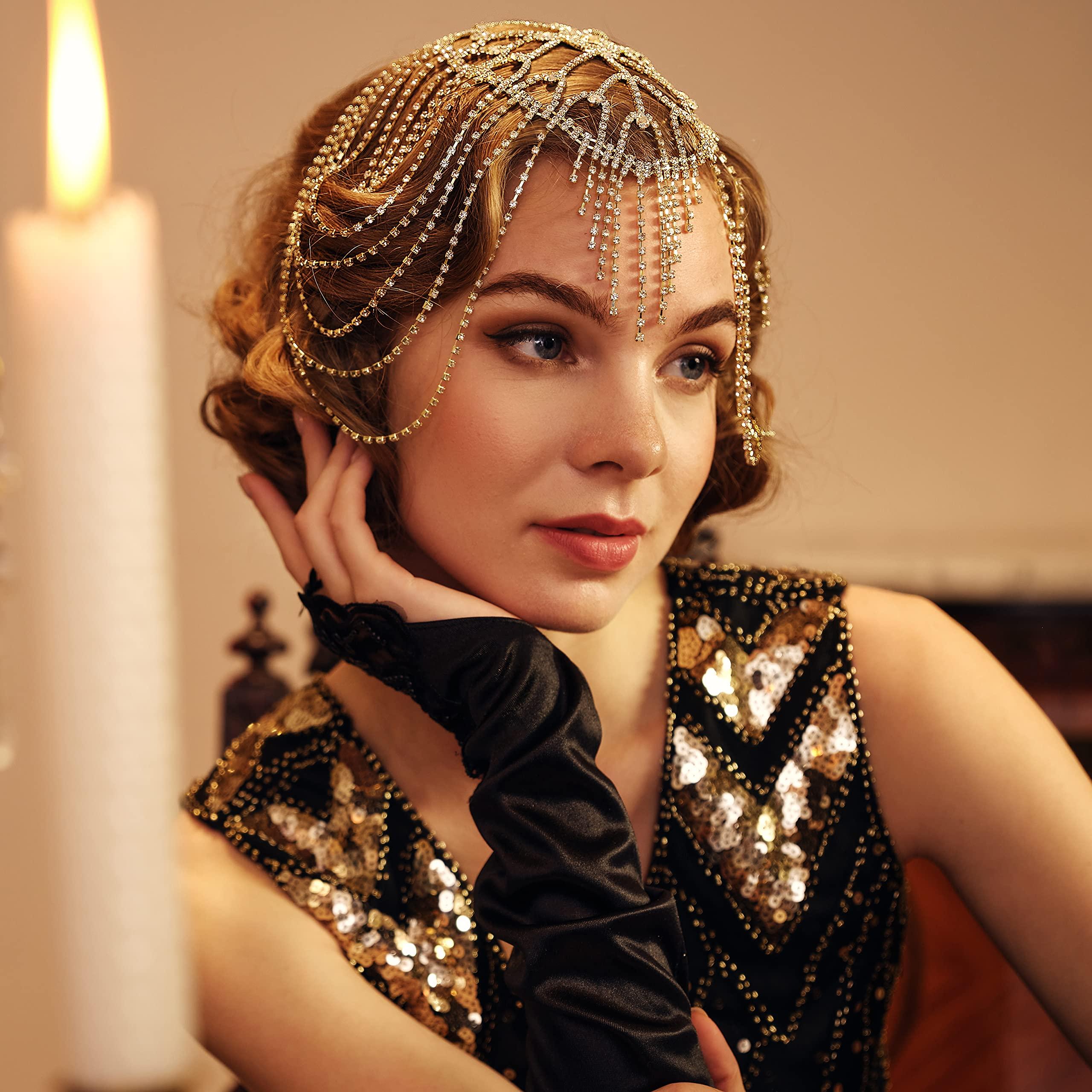 Phụ kiện tóc sang trọng Vintage Tassel Rhinestone Slain Chain Tiara Ladies Cô dâu Cutout Tiara