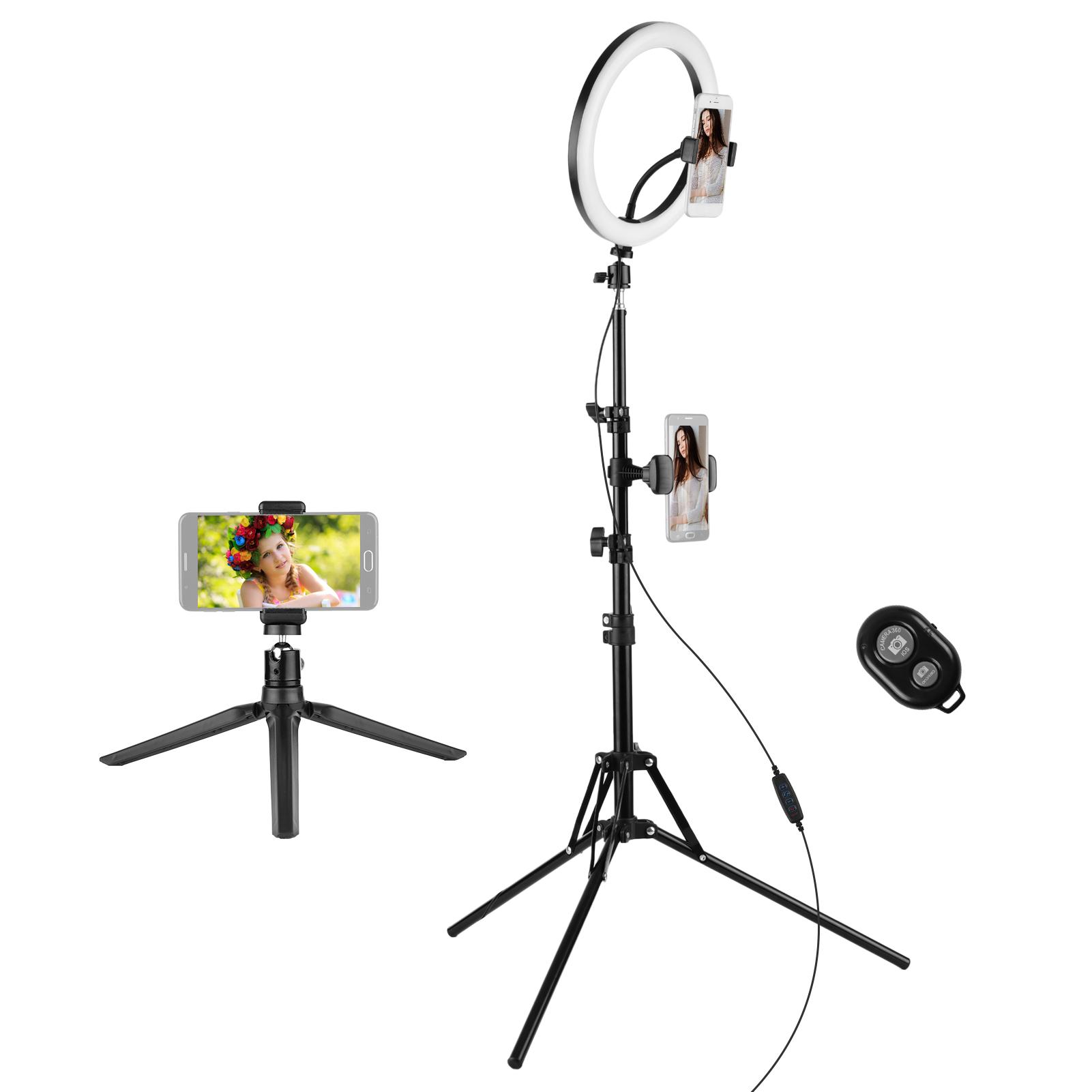 Bộ đèn vòng 10 inch / 26cm Đèn LED vòng có thể điều chỉnh độ sáng Giá đỡ điện thoại