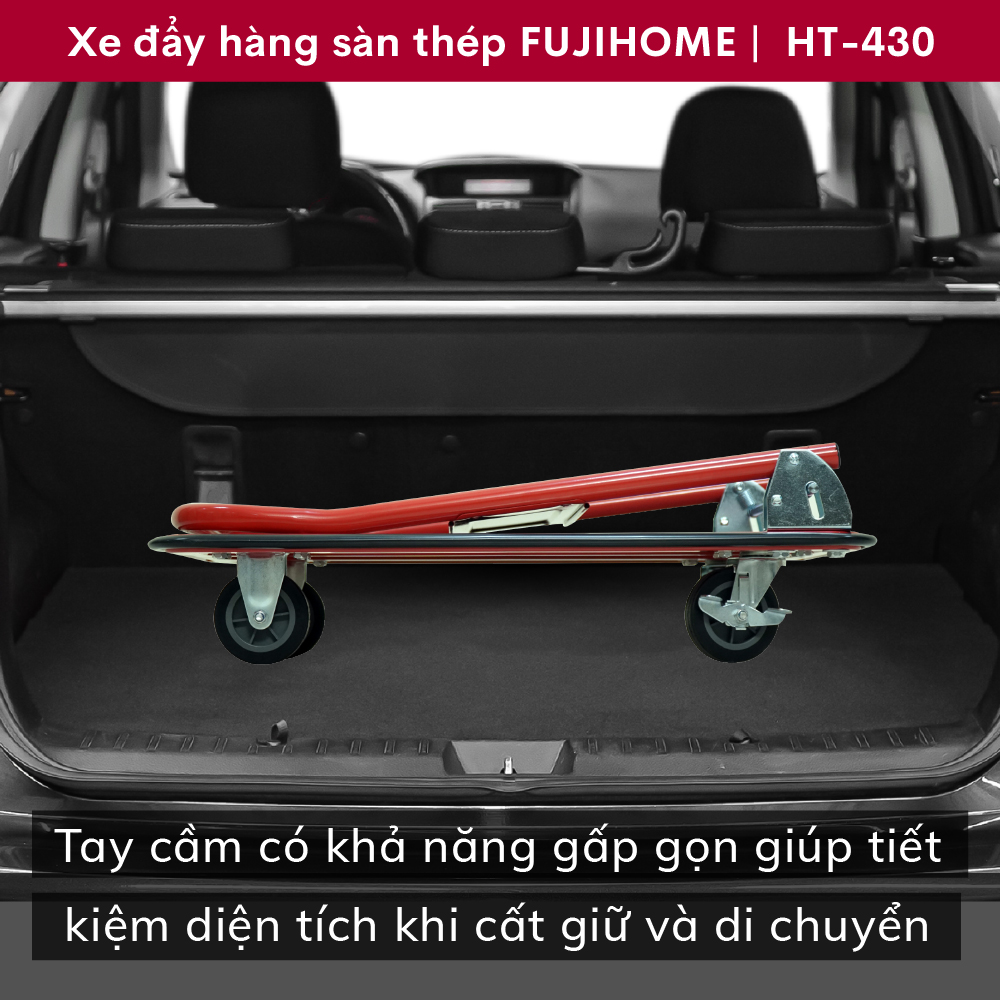 Xe đẩy hàng sàn thép FUJIHOME HT-430 4 bánh tải trọng 300kg, Công nghệ Nhật Bản, xuất xứ chính hãng