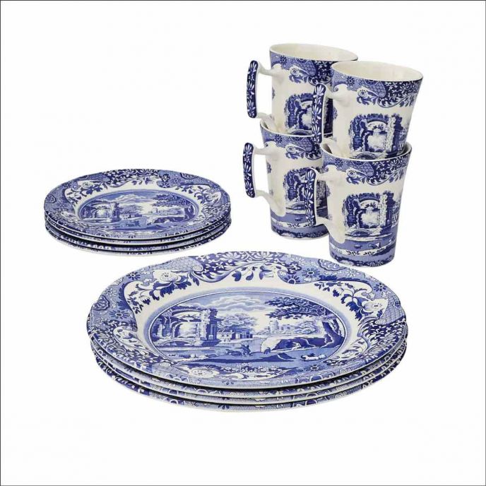 Bộ bàn ăn 12 món màu xanh họa tiết vintage nhập khẩu Anh Quốc PM SPODE BLUE ITALIAN BLI8544