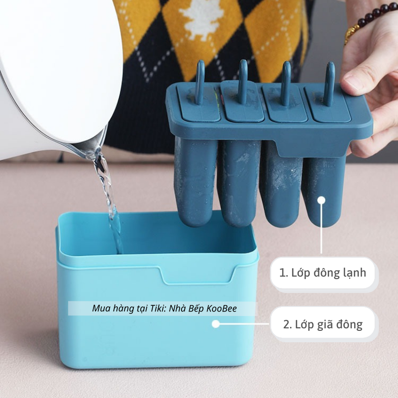 Khuôn kem que 4 ngăn 2 lớp thiết kế hộp đứng tiện lợi - Mẹ thỏa sức sáng tạo, bé cực kỳ thích thú KOOBEE