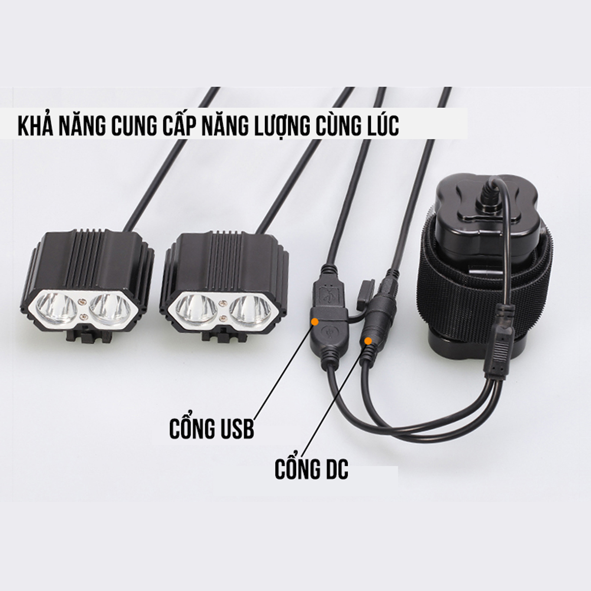 Bộ Pin Sạc Dự Phòng Cho Đèn Pha Xe Đạp 8.4V 13800mAh Pin Lithium 4x16850 Dung Lượng Lớn 2 Ngõ Ra USB/ DC Sạc qua Ngõ DC (Không kèm adapter sạc DC) Mai Lee