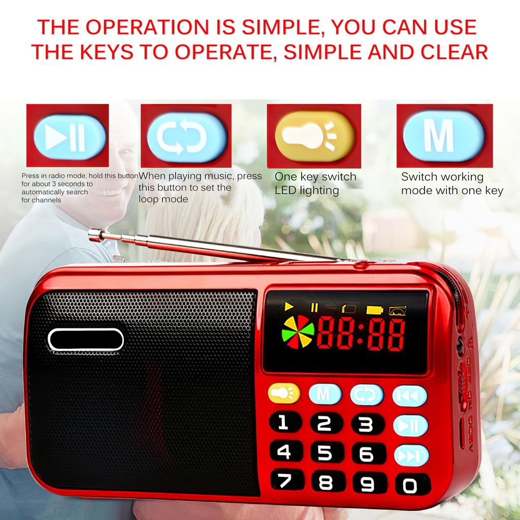 Portable Radio Player Black and Red Color Audio Player FM Digital Player 4000mAh USB Rechargeable Broadcast ELEN