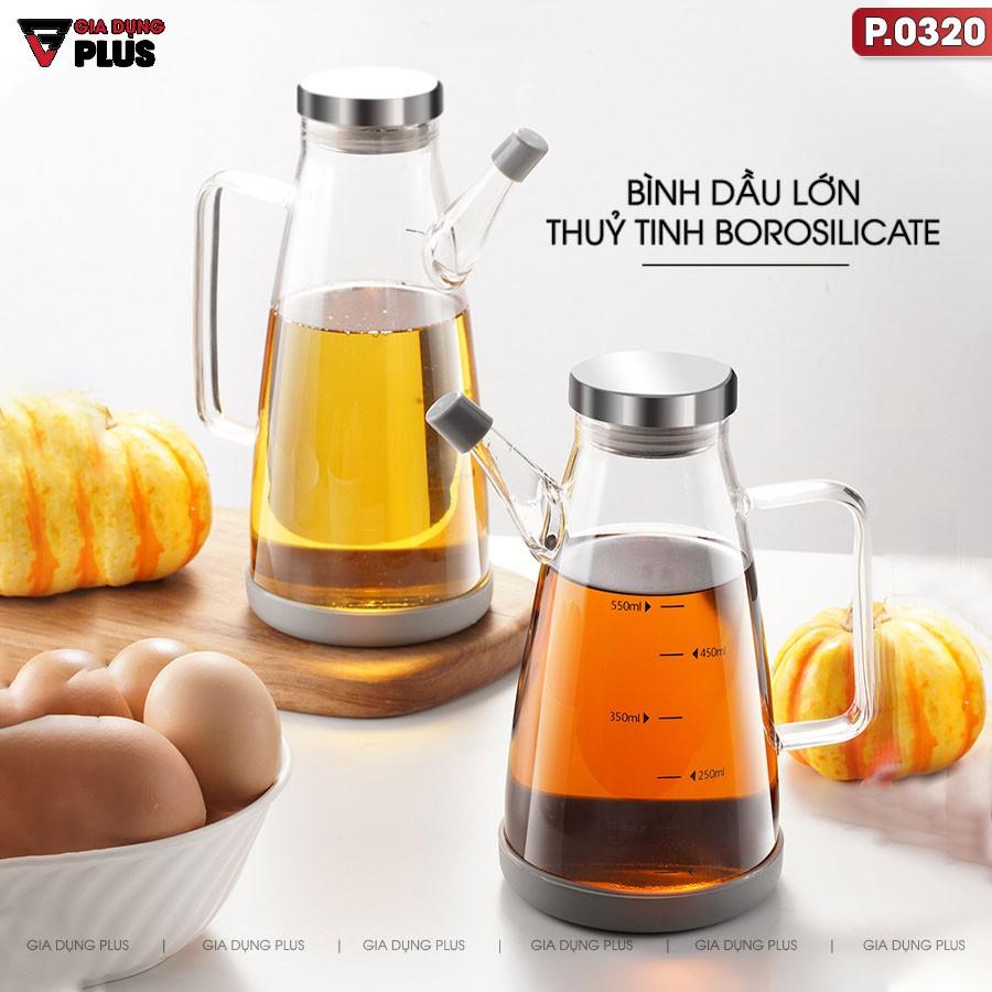 Bình dầu ăn, nước mắm lớn 750ml - thuỷ tinh borosilicate, có tay cầm & đế cao su cao cấp chống vỡ