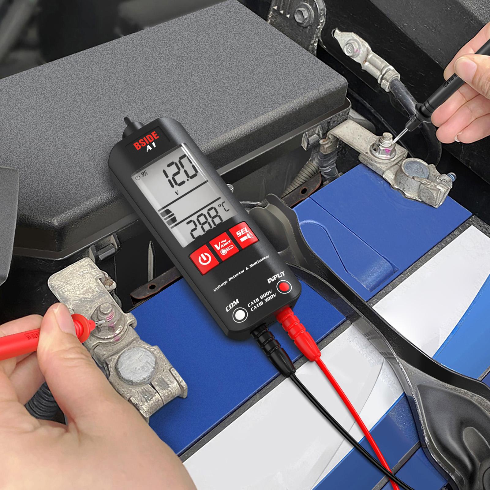 BSIDE A1 Mini Multimeter LCD Digital Tester Voltage Detector 2000 Counts DC/AC Voltage Frequency Resistance NCV Continuity Live Wire Neutral Wire Check True RMS Meter with Storage Zipper Case