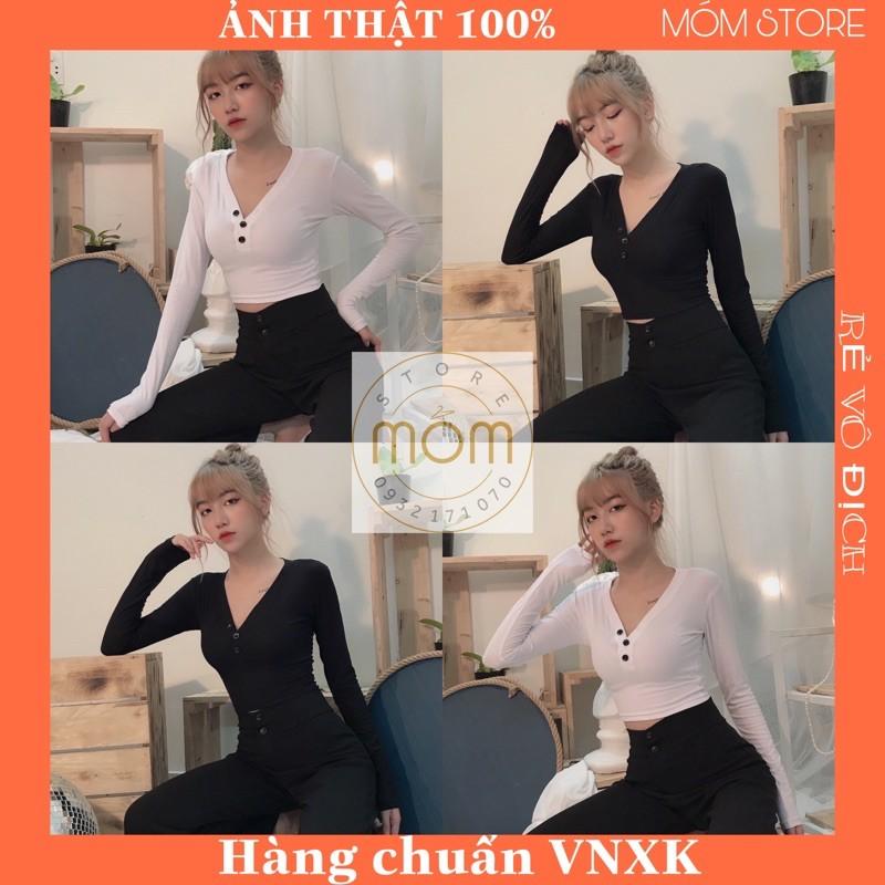 Áo Croptop Tay Dài Thun Gân Cổ Tim Hh Vintage [ ẢNH THẬT 100