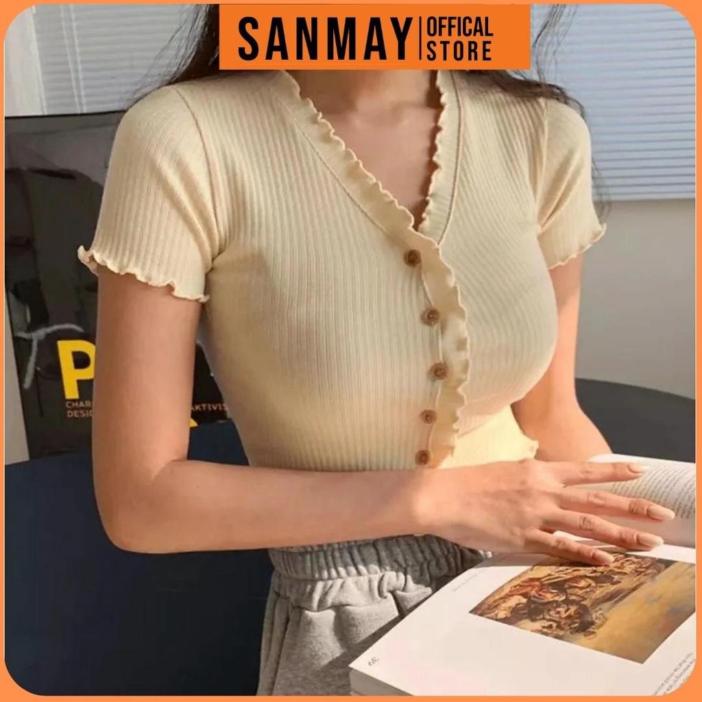 Áo Kiểu Croptop Nữ SANMAY Áo Croptop tay ngắn Ôm body Ulzzang Bánh Bèo Hàn Quốc AO037
