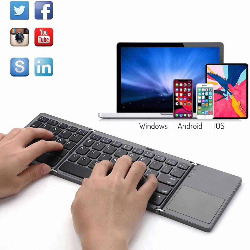 HKXA Mini Gấp Gọn Bàn Phím Bluetooth Bàn Di Chuột Bluetooth 3.0 Có Thể Gập Lại Bàn Phím Số Không Dây Cho Windows Android IOS13 Máy Tính Bảng Ipad Điện Thoại