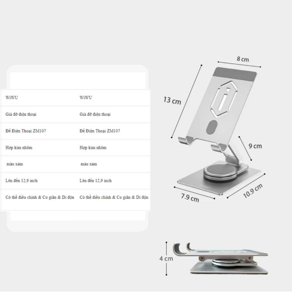 Giá đỡ hợp kim nhôm xoay 360 độ, gấp gọn điều chỉnh linh hoạt ZM107 dành cho Điện Thoại / iPad / Tab. Hàng Nhập Khẩu