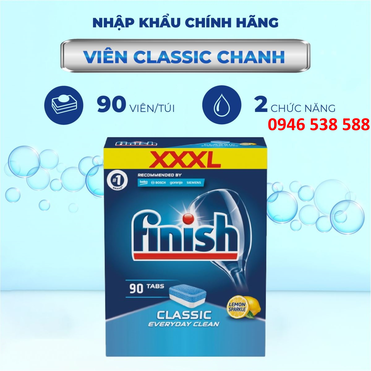 Hộp 100 viên rửa chén Finish Classic Dishwasher Tablets PTT025445