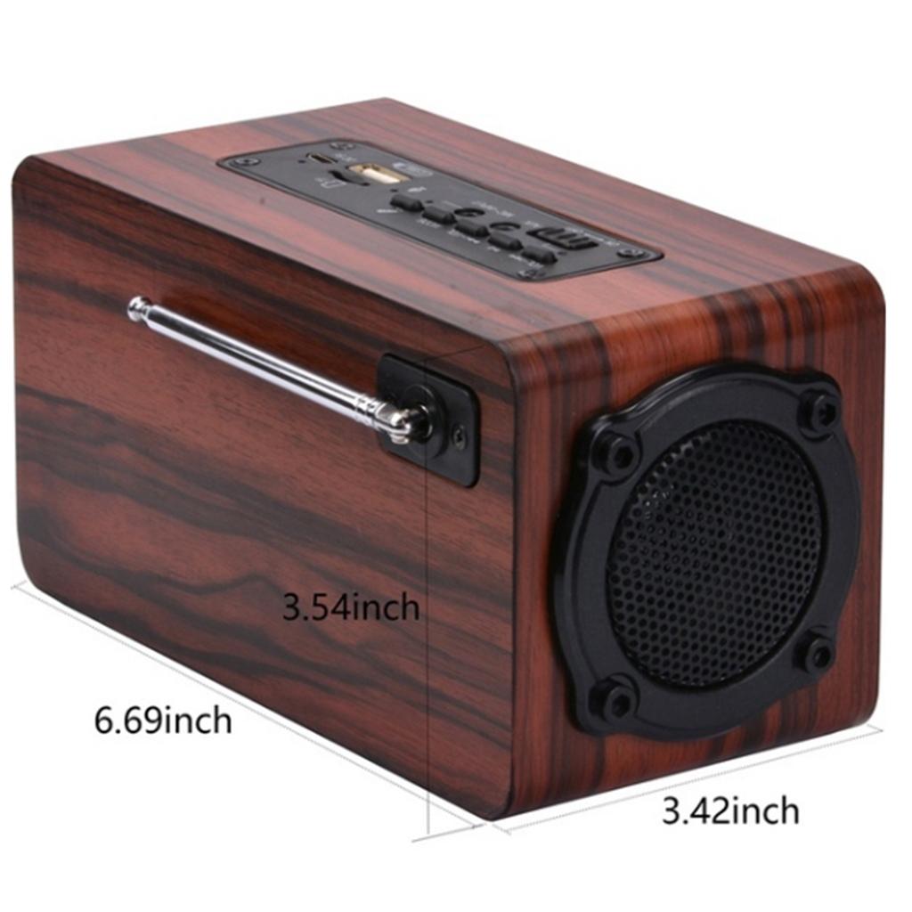 FM Stereo Radio Hi-Fi 3D Loud Bluetooth Speaker Wireless Wooden Super