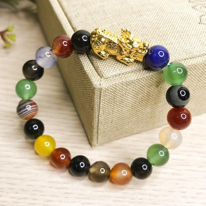 Vòng phong thủy - Vòng tay nữ mã não đa sắc mix tỳ hưu V323-08- Vòng phong thủy hợp mệnh Thủy - Kim