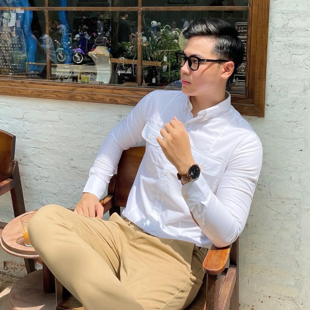 Áo Sơ Mi Nam Dài Tay Trơn BY COTTON Pocket White Mix