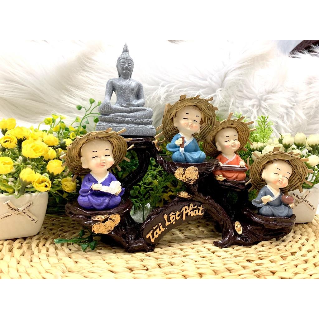 Full Set Phật Thích Ca cùng các chú tiểu Cầm Kỳ tọa đế Tài Lộc Phát