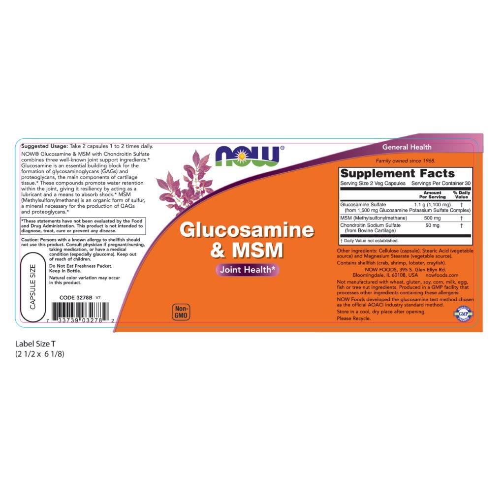 Thực phẩm bảo vệ sức khỏe Glucosamine & MSM hãng Now foods USA Bổ khớp, giảm thoái hóa khớp, sụn, giảm đau nhức do viêm khớp