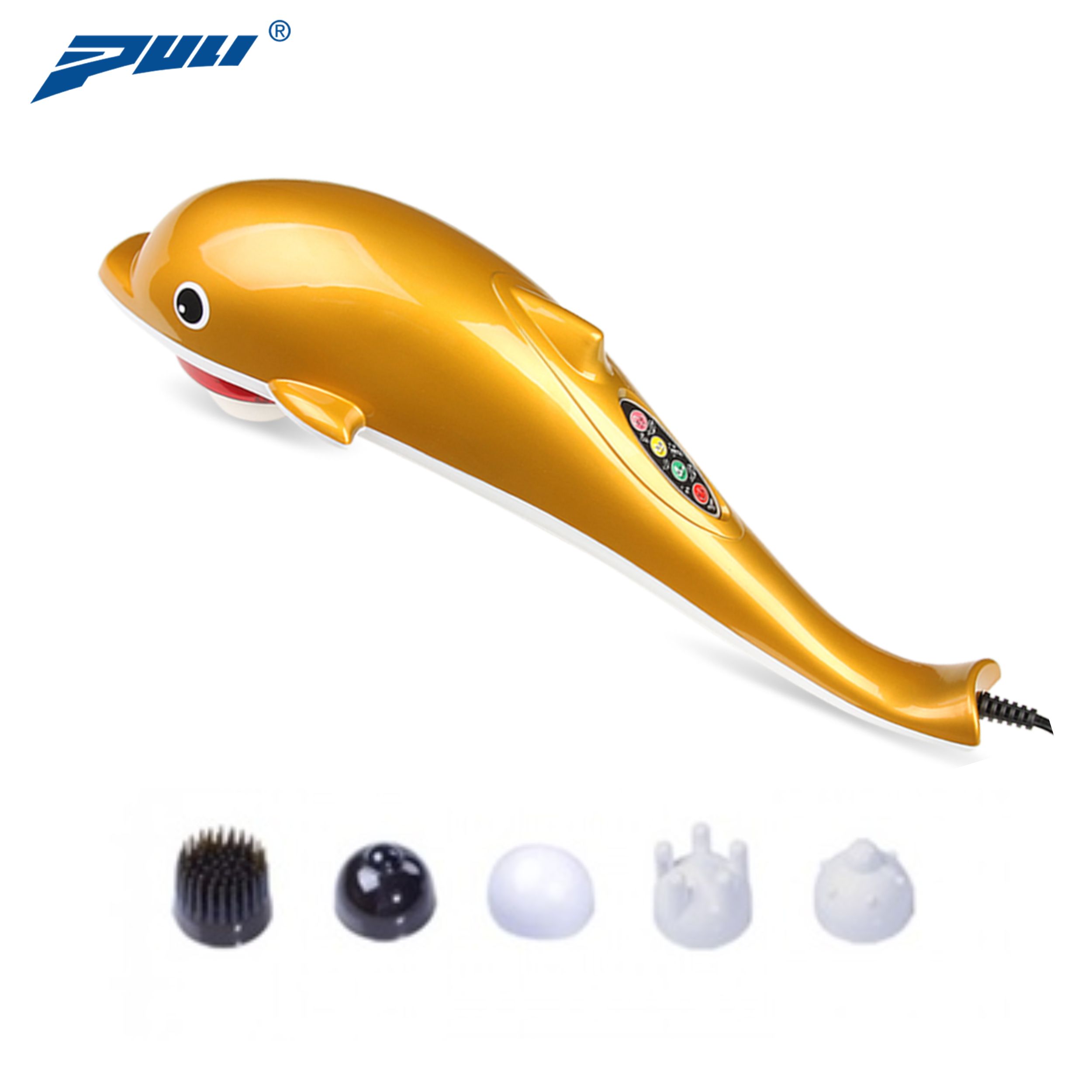 Máy massage cầm tay cá heo 6 đầu PULI PL-608B - Màu Ngẫu Nhiên, 5 kiểu rung, 6 tốc độ