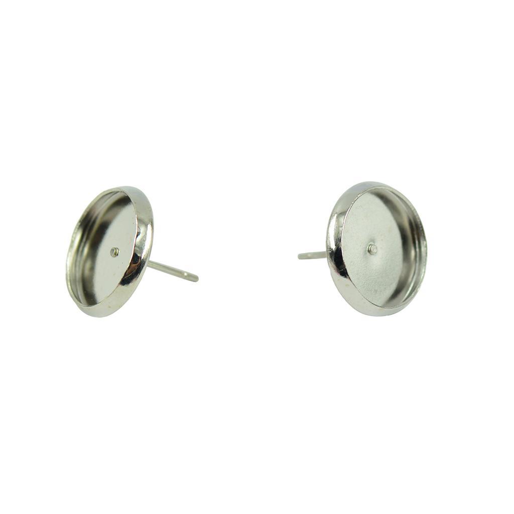 Earring Base Cabochon Setting Earring Base Ear Pin Stud Metal Blanks Round Bezel for Jewelry Findings Fit 12mm Cabochons Silver & White Pack of 48 Pcs