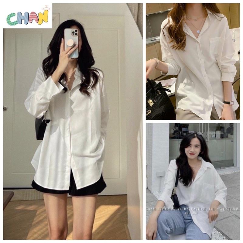 Áo Sơ Mi Trắng Dài Tay 1 Túi Ngực Form Rộng Ulzzang Hàn Quốc Chan House