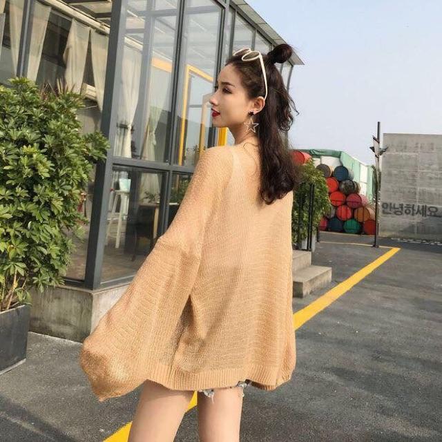 Áo khoác Cardigan len mỏng trơn tay dài