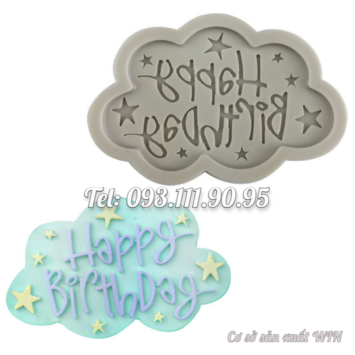 Khuôn silicon làm rau câu sinh nhật Happy Birthday ngôi sao, đám mây – Mã số 1201