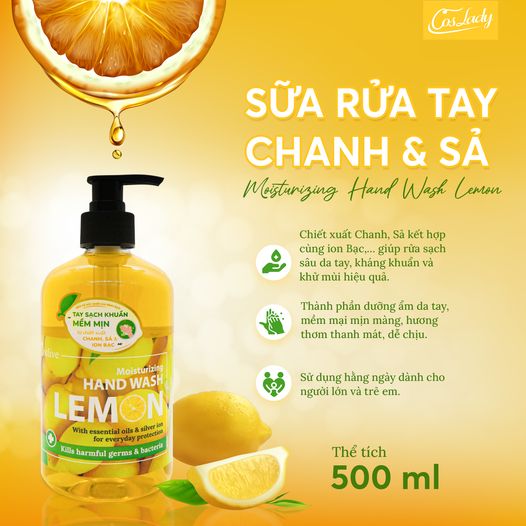 Sữa Rửa Tay Khử Mùi Kháng Khuẩn Tinh Chất Chanh Sả COSLIVE 500ml