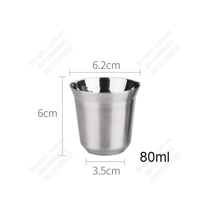 Cốc nhỏ uống cà phê, trà bằng inox 304 loại 2 lớp, 80ml