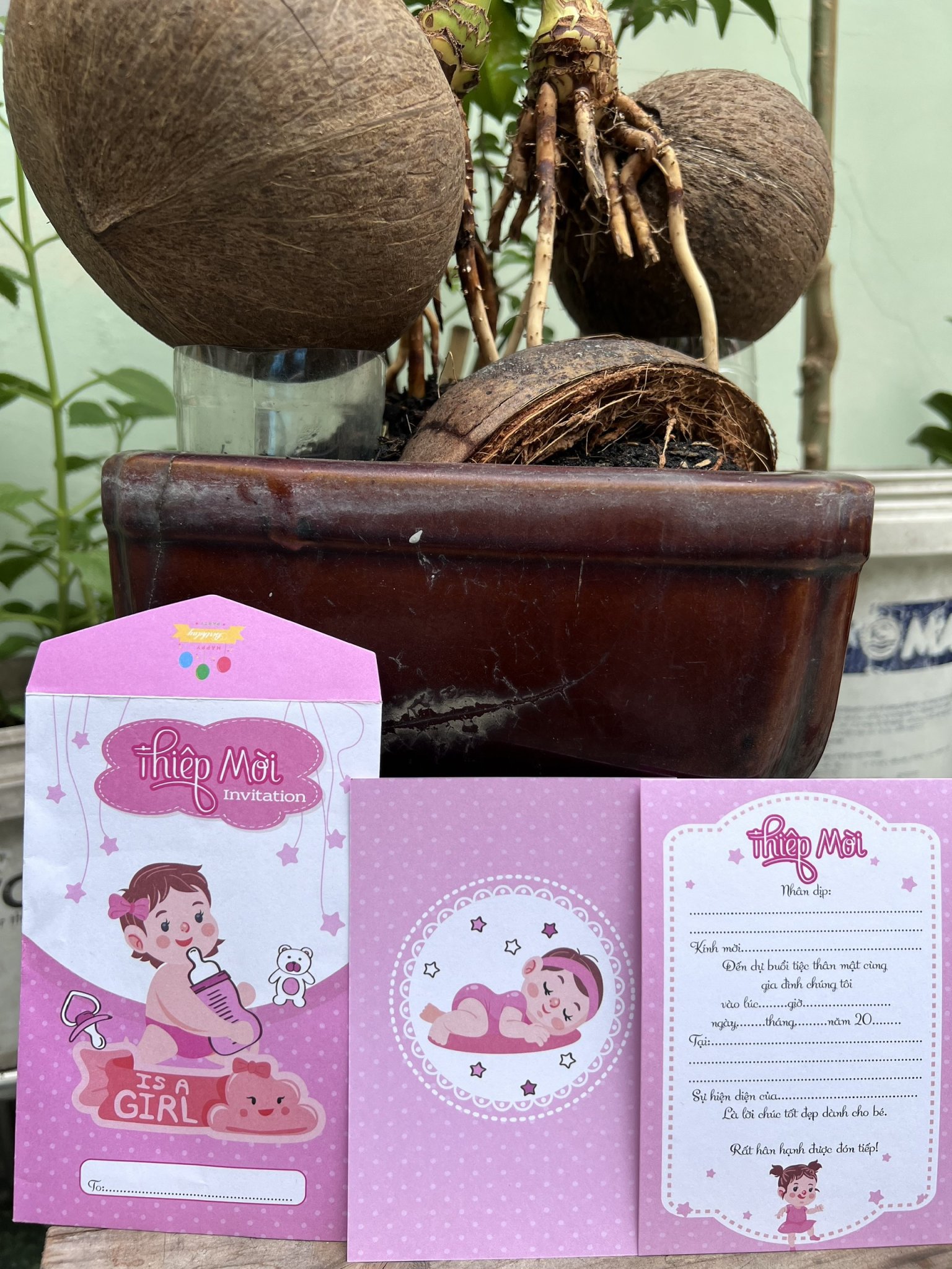 Thiệp Mời Thôi Nôi, Thiệp Mời Sinh Nhật , đầy tháng bé gái cute (set 20 cái)