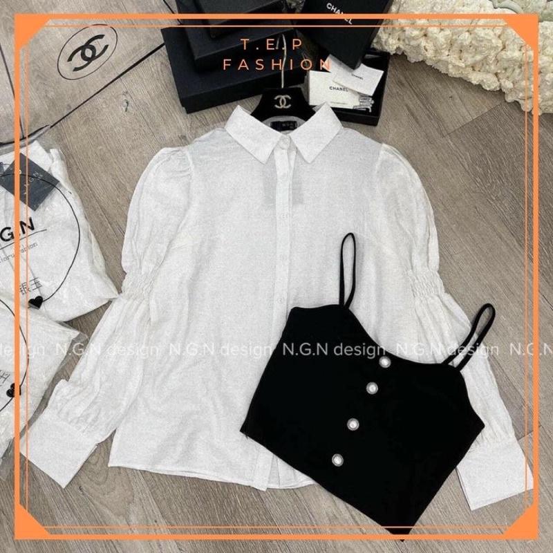 Set Áo Sơ Mi Nữ Tay Phồng Phối Áo Yếm Điệu Đà Sang Chảnh Tep Fashion - ASM005