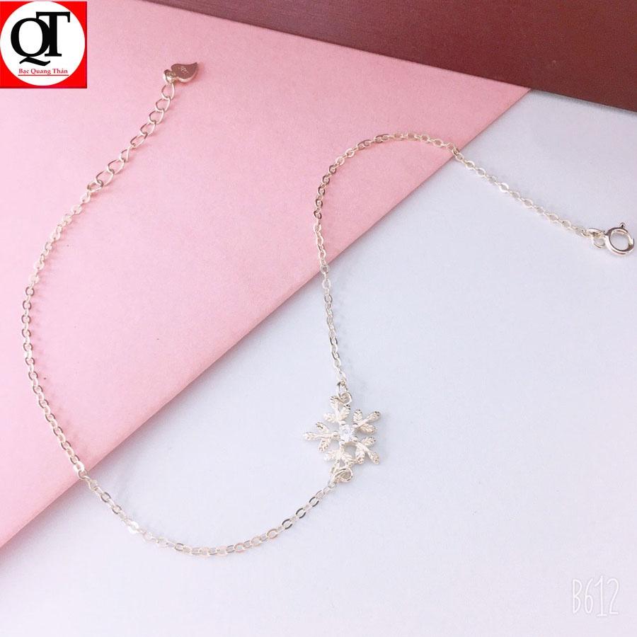 Lắc chân nữ hoa tuyết chất liệu bạc gắn đá cobic cao cấp trang sức Bạc Quang Thản - QTLC8