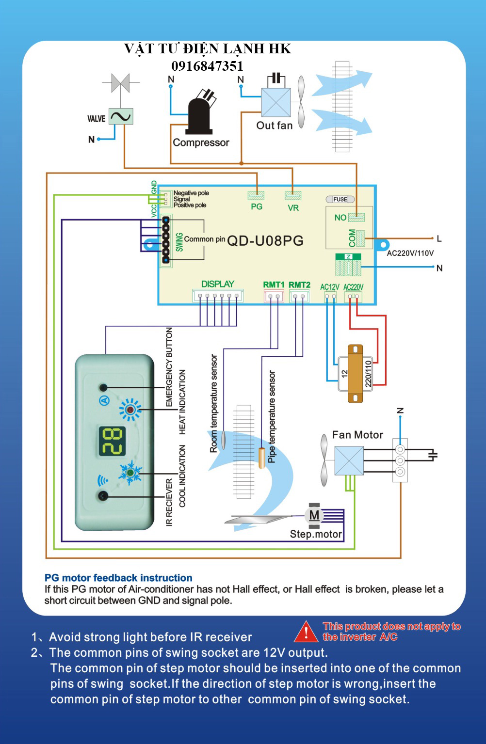 Bo mạch điều hoà đa năng có hiển thị nhiệt độ U08PGC YMPCB-PG01A Broad máy lạnh
