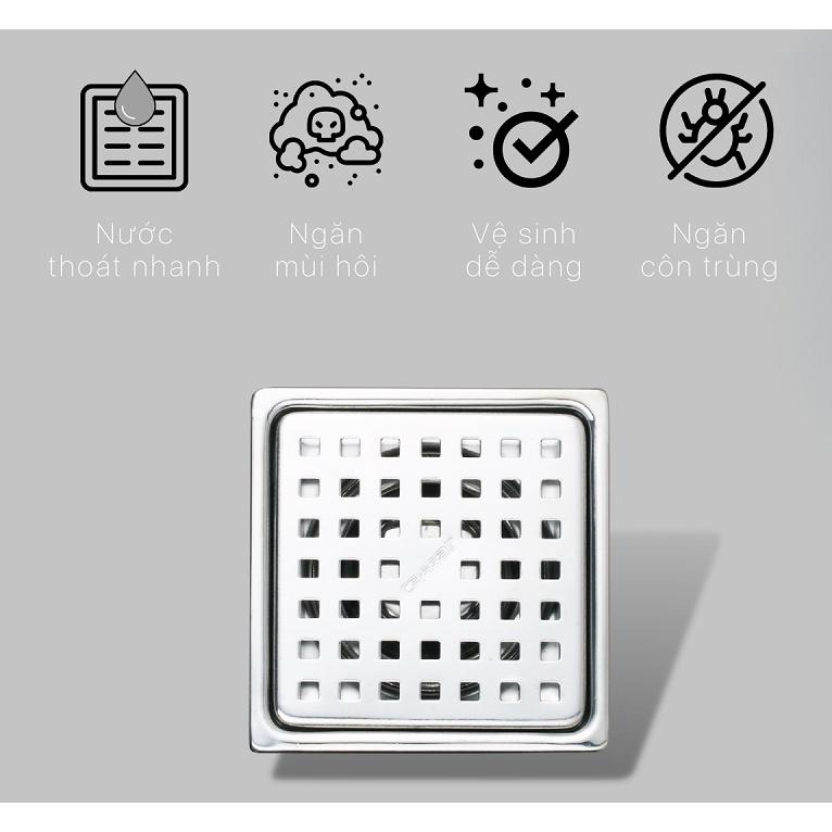 ST1010B - Phễu thu, phễu thoát sàn inox 304, phi 60, 100x100mm