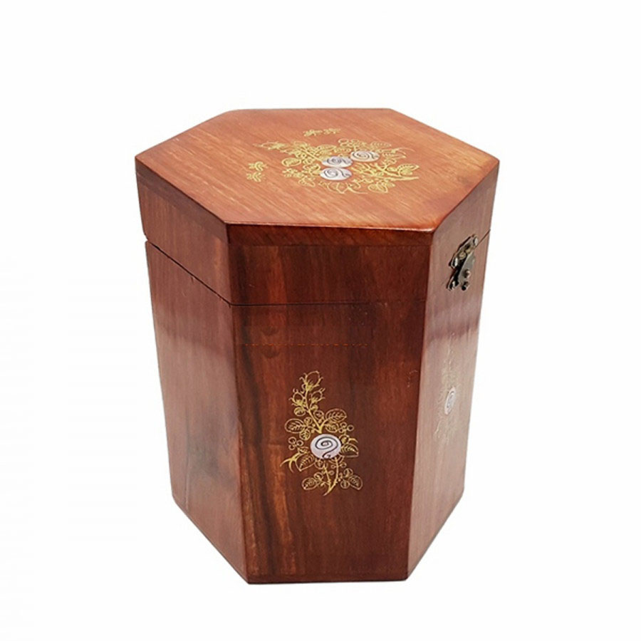 Hộp Đựng Chè Khảm Hoa Văn Cao 14cm Hai Wood