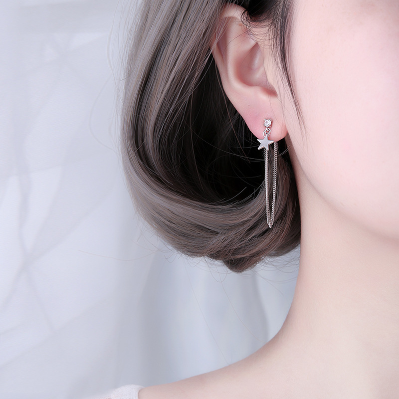 Bông tai xích dây chuyền mặt sao năm cánh thanh thoát điệu  đà