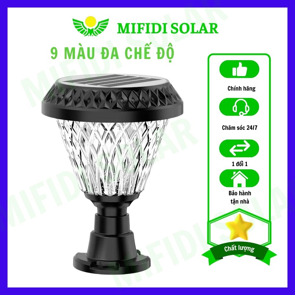 Đèn Trụ Hành Lang Dạng Tròn MIFIDI Năng Lượng Mặt Trời Với Remote Điều Khiển Thay Đổi 9 Chế Độ Màu DTHLDS