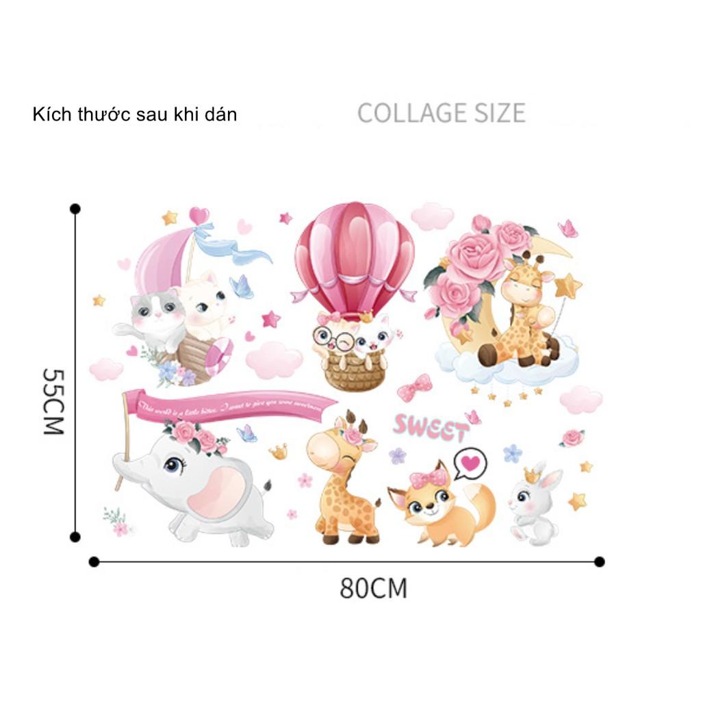 Decal dán tường trang trí - MÈO VÀ NAI CON ĐÁNG YÊU CHO BÉ