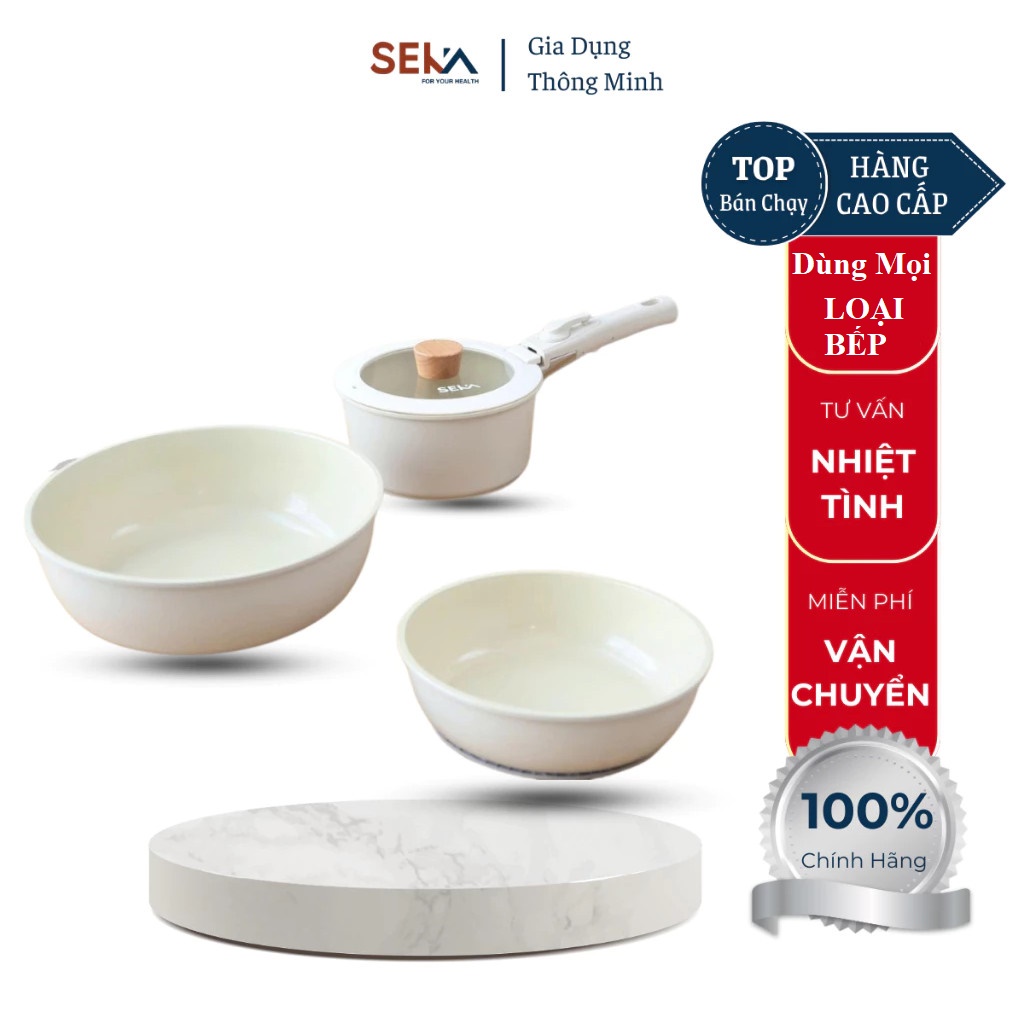 Bộ 3 Nồi Chảo SEKA SKJ6 Nhôm Đúc Nguyên Khối Tay Cầm Tháo Rời Dùng Mọi Loại Bếp - Hàng Chính Hãng Bảo Hành 2 Năm