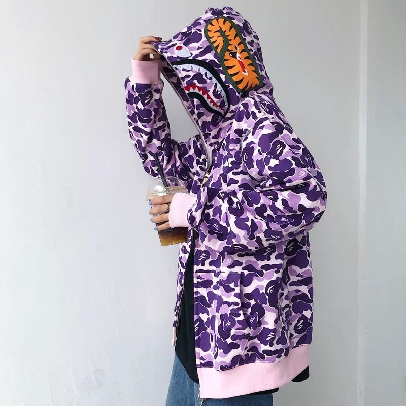 (ảnh thật, có sẵn) áo khoác nỉ hoodie unisex bape cá mập