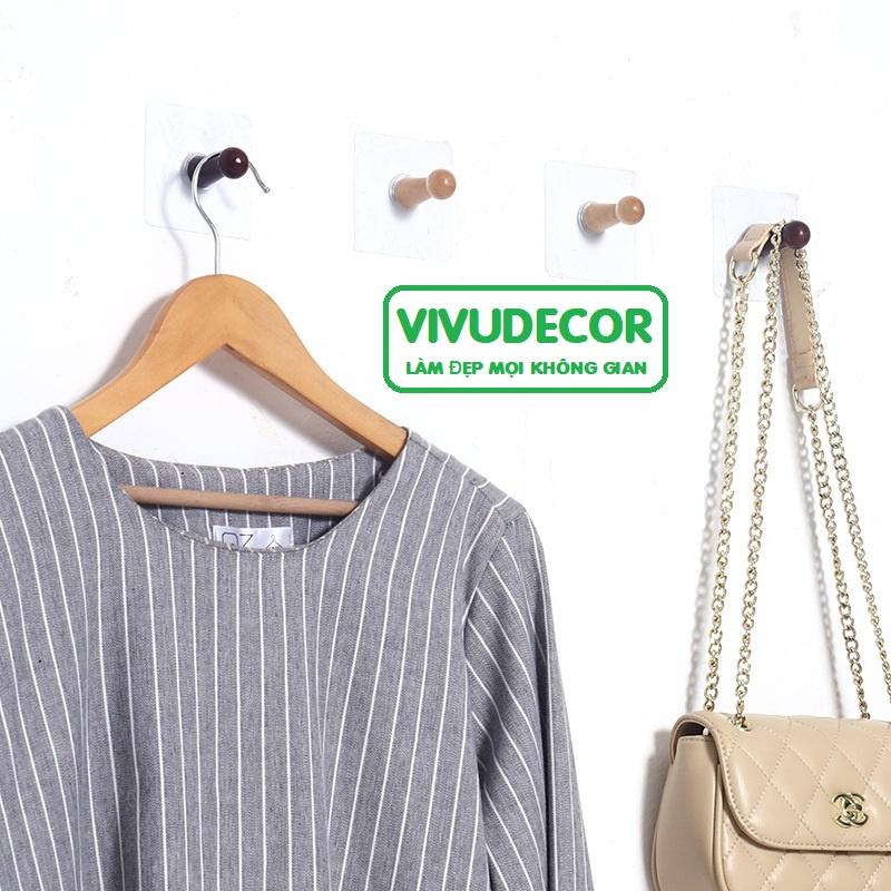 Móc Gỗ Đầu Tròn Vivudecor Treo Tường Đa Năng Vừa Dán Vừa Khoan, Móc Treo Đồ Dùng Trong Nhà Tắm, Nhà Bếp, Cánh Cửa .