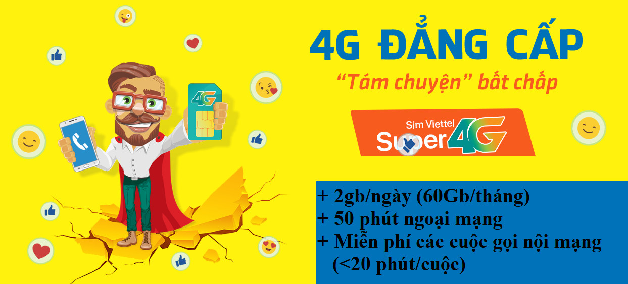 SIM 4G VIETTEL V120 - Chọn đầu số 03 hoặc 09 (Có 2GB/NGÀY, GỌI VIETTEL MIỄN PHÍ CÁC CUỘC GỌI &lt;20 phút, NGOẠI MẠNG 50 Phút/tháng,120.000/tháng). Hàng chính hãng