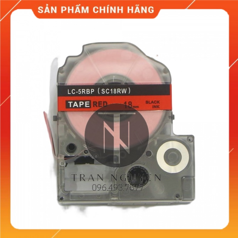 Nhãn in Tepra SC18RW - Chữ đen nền đỏ 18mm x 8m - Hàng nhập khẩu