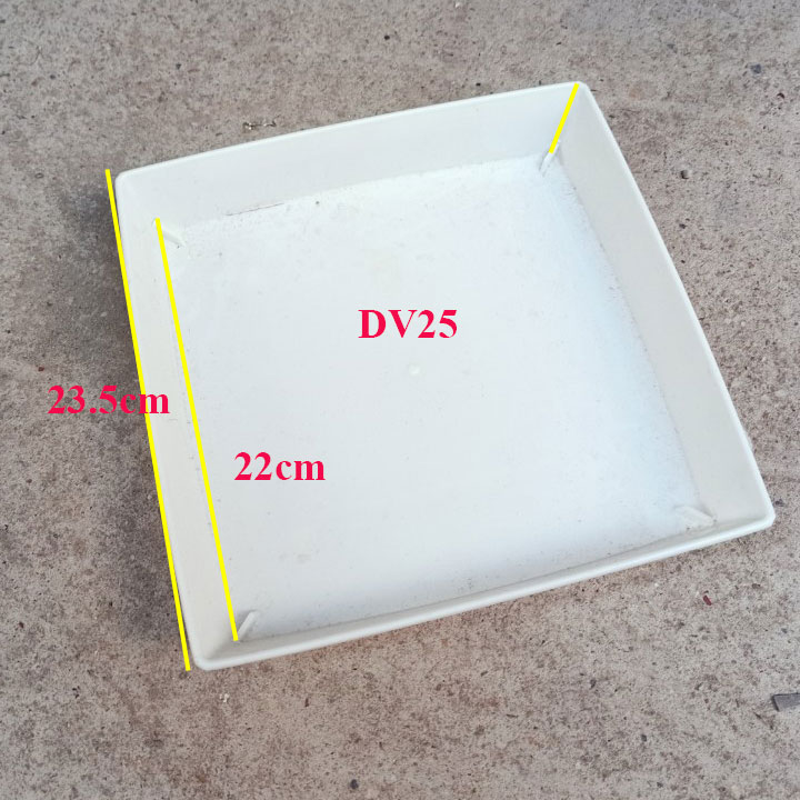 Khay Đĩa Lót Hứng Nước Chậu Trồng Cây Cảnh DV25 Vuông Viền 22.7cm lọt lòng 22cm