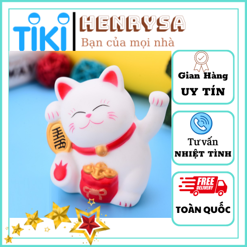 Mèo Thần Tài May Mắn mini (6.5cm*6.5cm) Nhựa Silicon để trang trí bánh kem, phụ kiện bánh sinh nhật, trưng bày, đồ chơi… - Henrysa