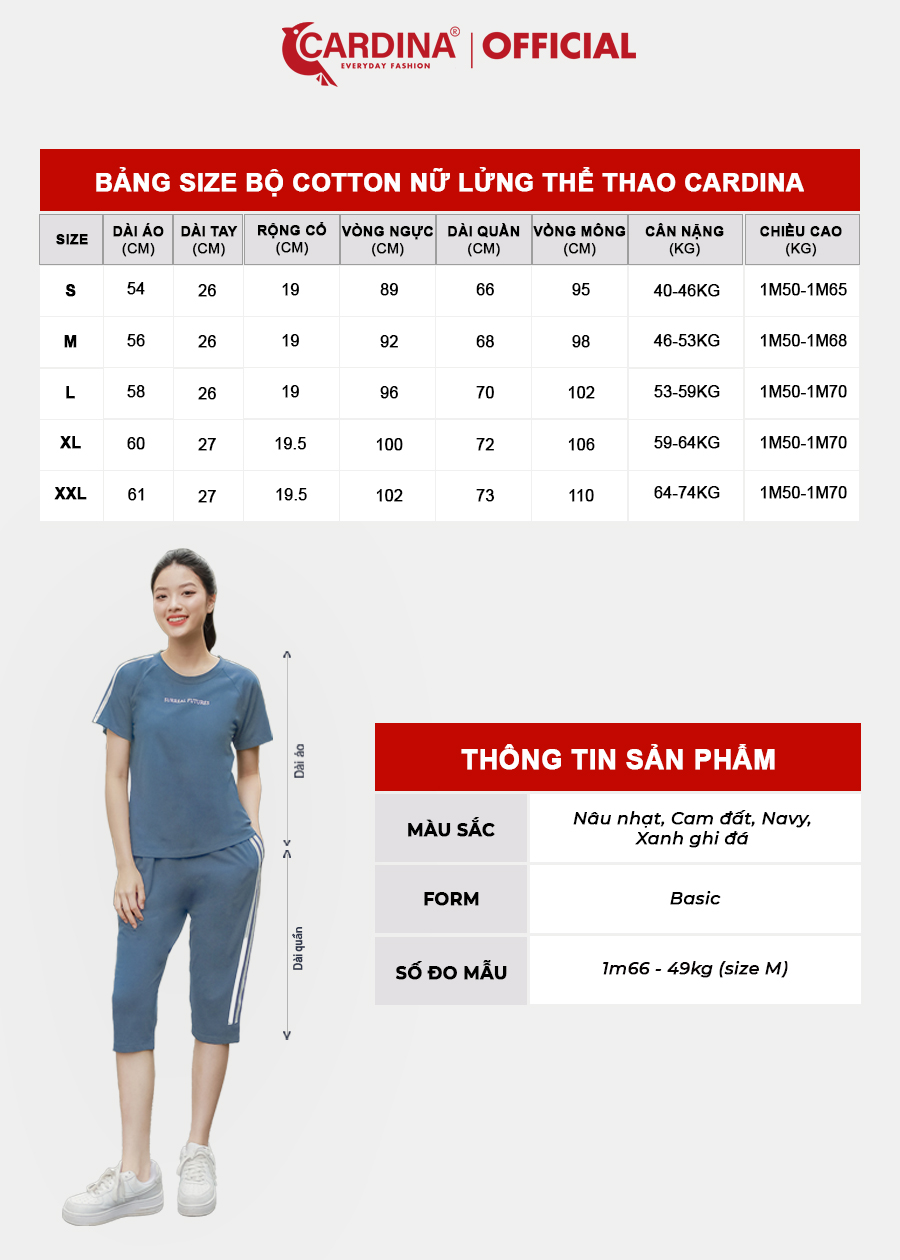 Đồ Bộ Nữ CARDINA Chất Cotton Cao Cấp In Chữ Áo Cộc Tay  Quần Lửng Kiểu Dáng Thể Thao Năng Động 3CF02